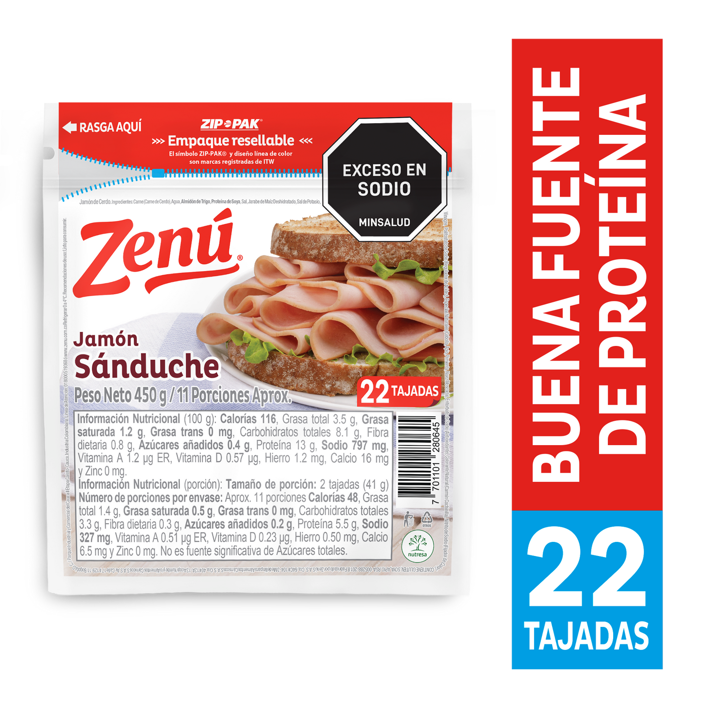JAMON ZENU 22U 450G SANDUCHE