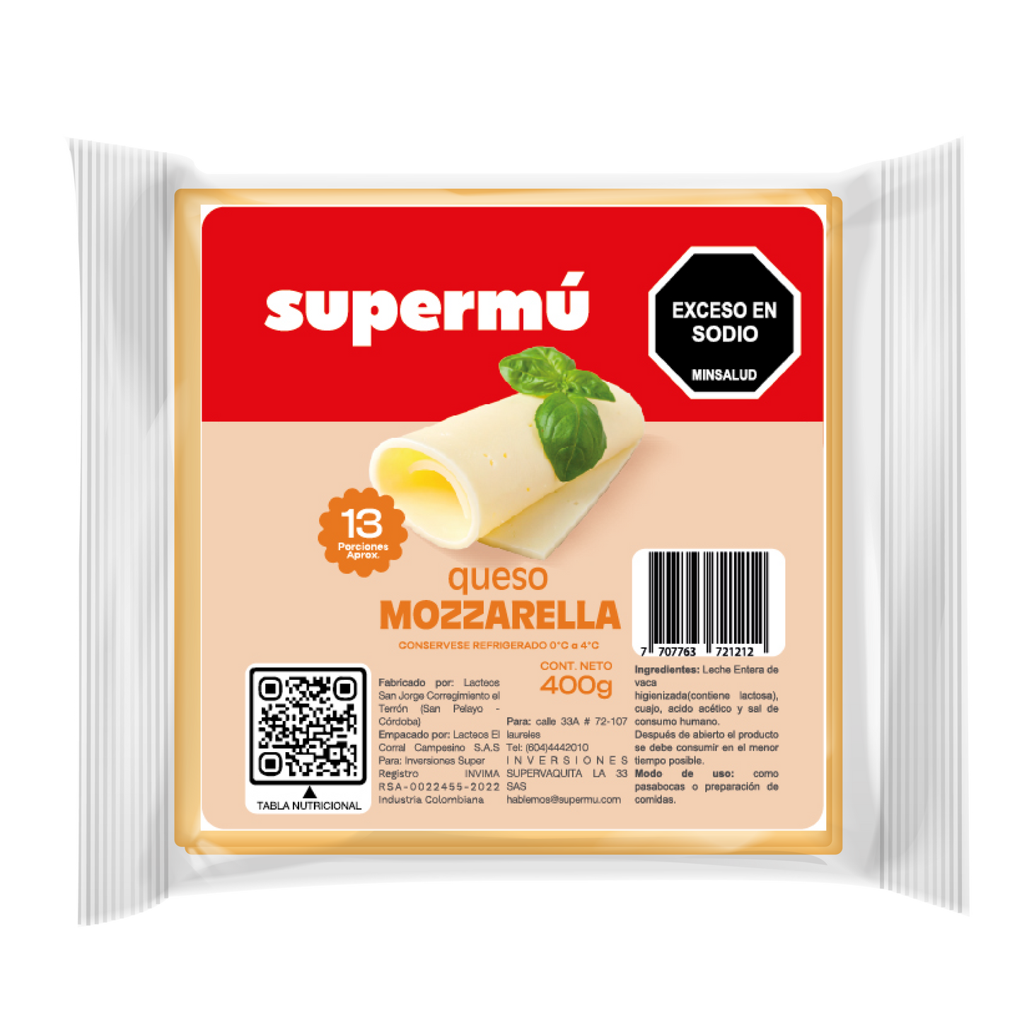 QUESO SUPERMU MOZZARELLA 13U 400G AL VACIO