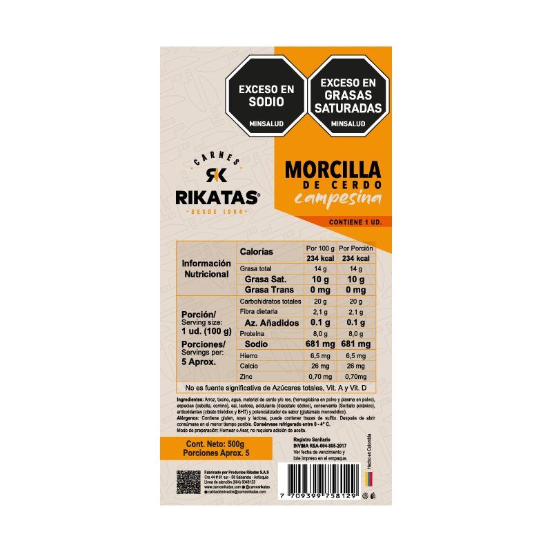 MORCILLA RIKATAS 500G CAMPESINA