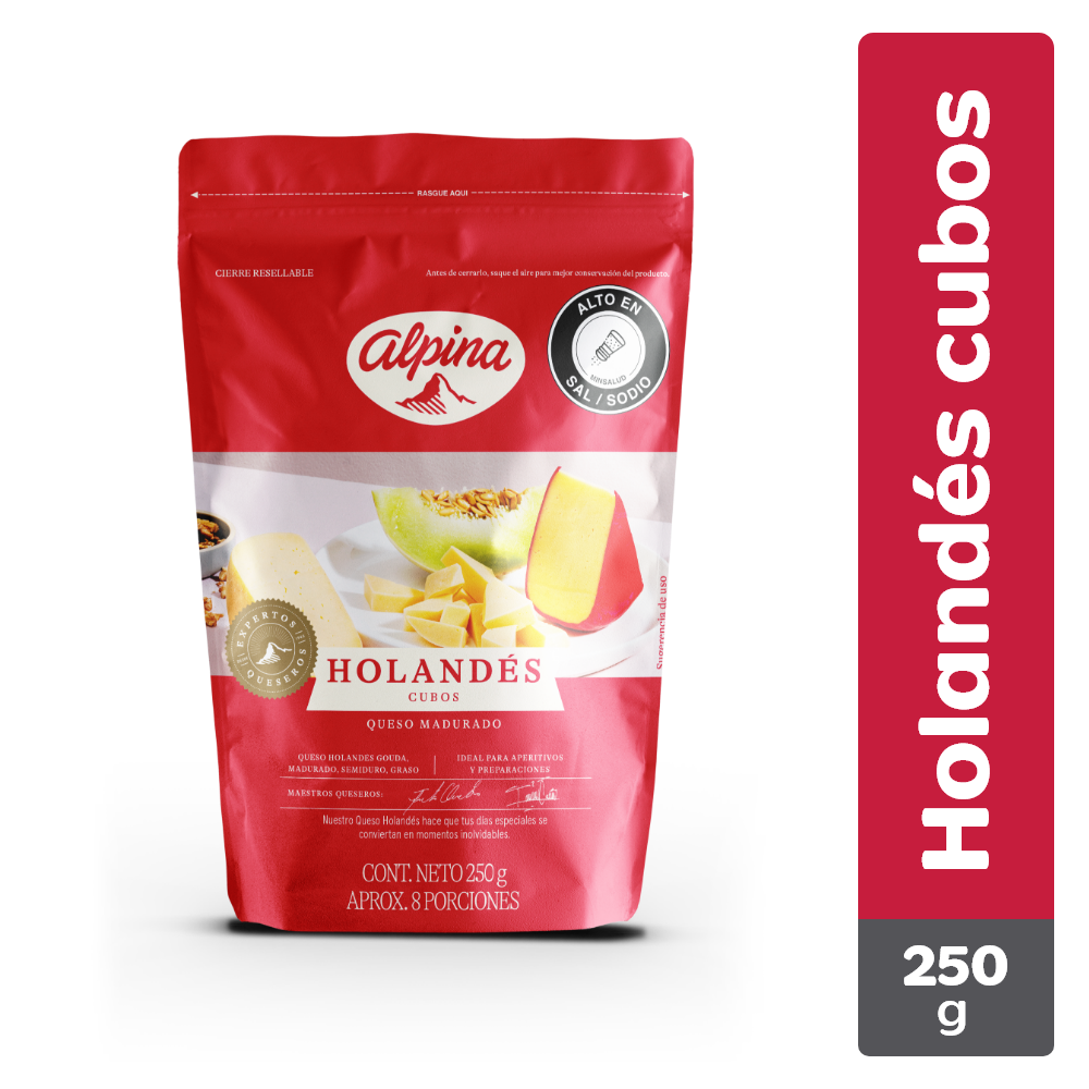 QUESO HOLANDES ALPINA 250G CUBO