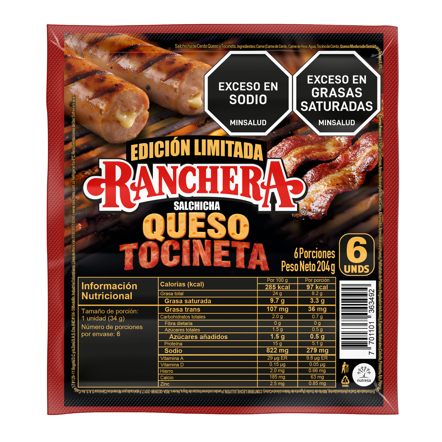 SALCHICHA RANCHERA 204G QUESO Y TOCINETA