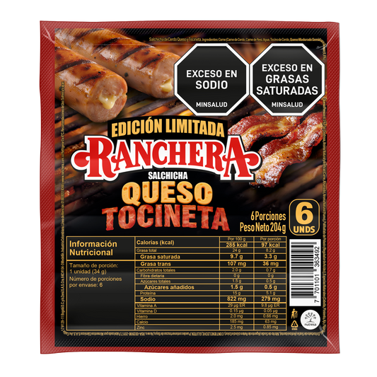 SALCHICHA RANCHERA 204G QUESO Y TOCINETA