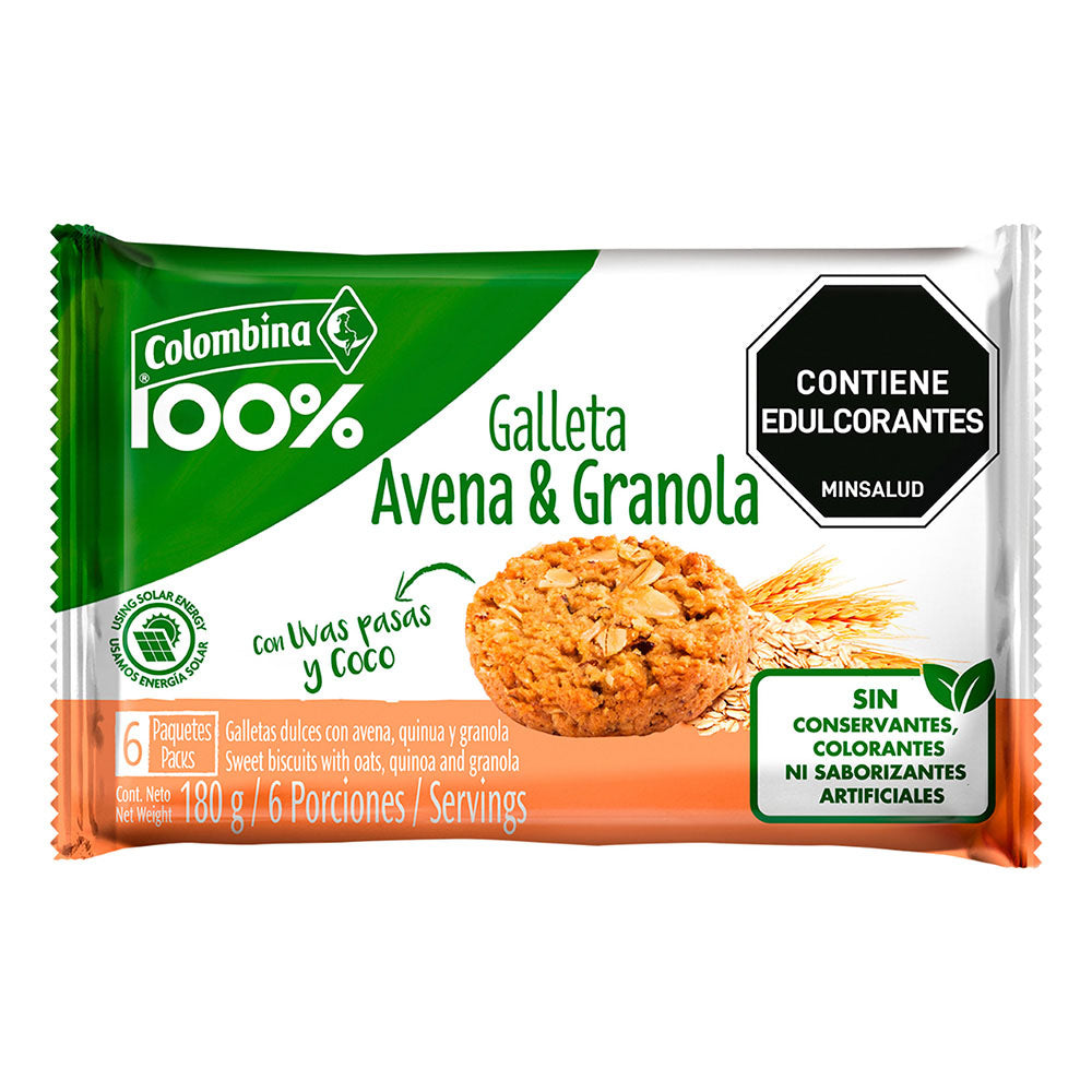 GALLETA COLOMBINA 6U 180G AVENA Y GRANO