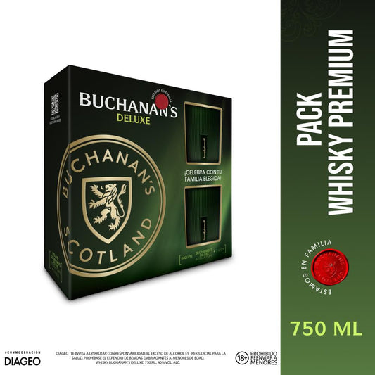 WHISKY BUCHANANS 750ML 12 AÑOS + 2 VASOS